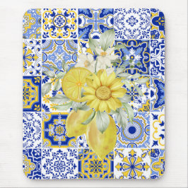 Mosaikblüten in Blau und Gelb Mousepad