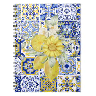 Mosaikblüten in Blau und Gelb Notizblock