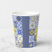 Mosaikblüten in Blau und Gelb Pappbecher (Links)