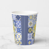 Mosaikblüten in Blau und Gelb Pappbecher (Rechts)