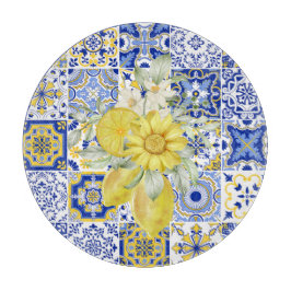 Mosaikblüten in Blau und Gelb Schneidebrett