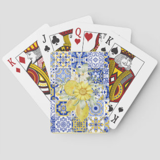 Mosaikblüten in Blau und Gelb Spielkarten