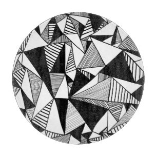 Mosaikdreiecke, Schwarz-weiße Textur. Schneidebrett