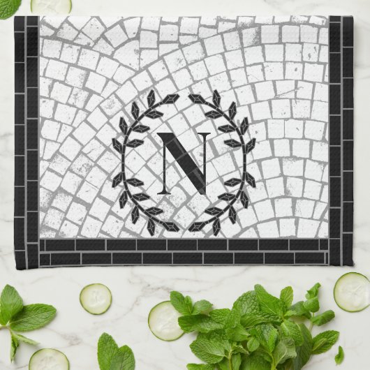 Mosaikdruck-Monogramm Geschirrtuch (Gefaltet)