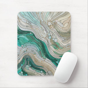 Mosaike Abstrakte Kunst - Perl, Taupe und Emerald Mousepad