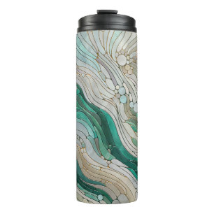 Mosaike Abstrakte Kunst - Perl, Taupe und Emerald Thermosbecher
