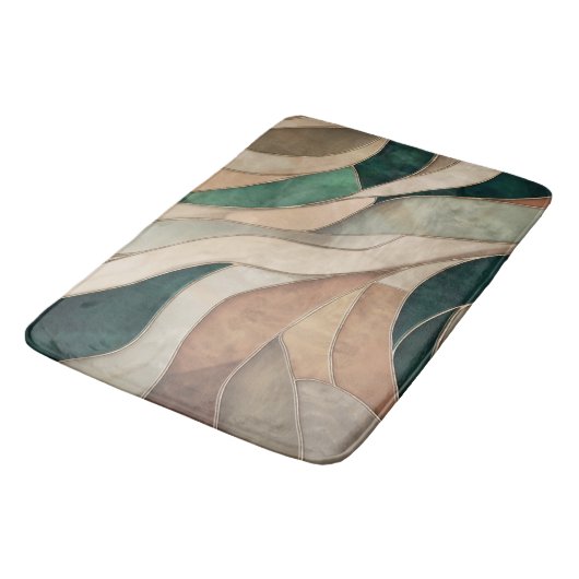 Mosaike Abstrakte Kunst - Taupe und Emerald Badematte (Schrägansicht)