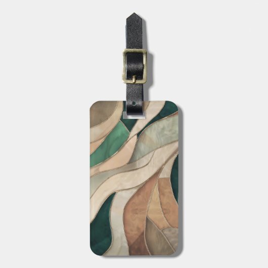 Mosaike Abstrakte Kunst - Taupe und Emerald Gepäckanhänger (Vorderseite vertikal)