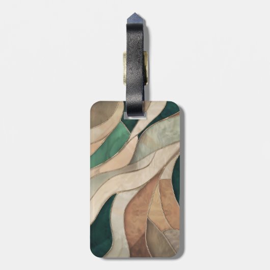 Mosaike Abstrakte Kunst - Taupe und Emerald Gepäckanhänger (Rückseite vertikal)