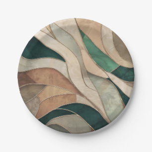 Mosaike Abstrakte Kunst - Taupe und Emerald Pappteller