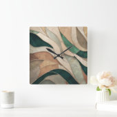 Mosaike Abstrakte Kunst - Taupe und Emerald Quadratische Wanduhr (Zuhause)