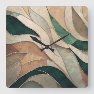 Mosaike Abstrakte Kunst - Taupe und Emerald Quadratische Wanduhr
