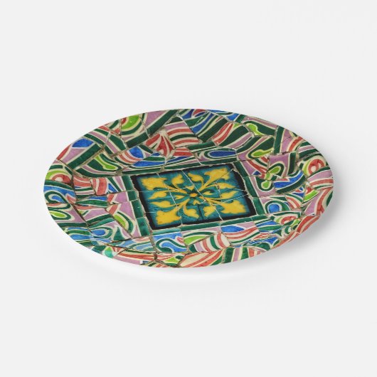 Mosaike Park Guell Pappteller (Schrägansicht)