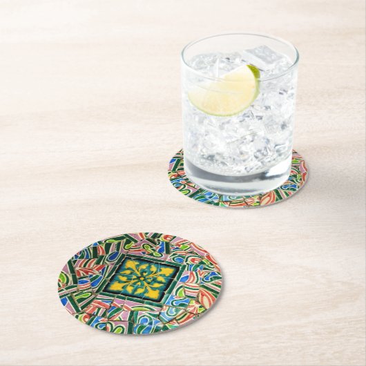 Mosaike Park Guell Runder Pappuntersetzer (Vor Ort)