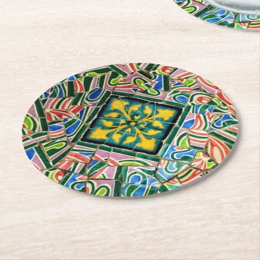 Mosaike Park Guell Runder Pappuntersetzer (Angewinkelt)