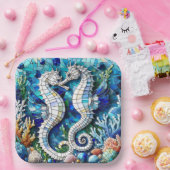 Mosaike Seepferde Romantischer Strand Pappteller (Party)