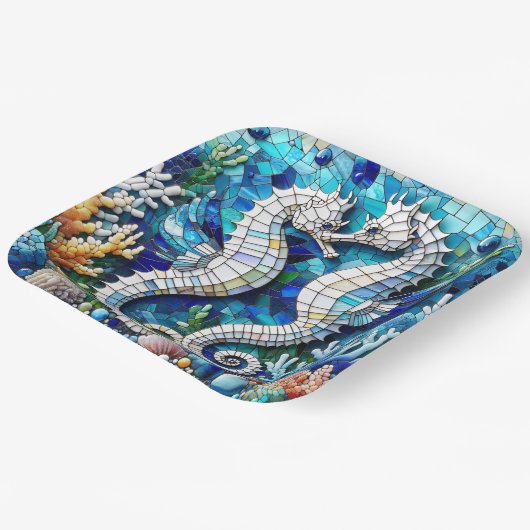 Mosaike Seepferde Romantischer Strand Pappteller (Gewinkelt)