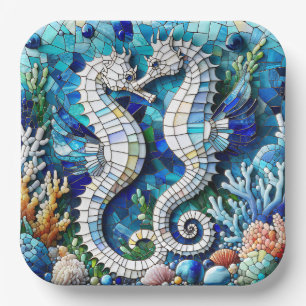 Mosaike Seepferde Romantischer Strand Pappteller
