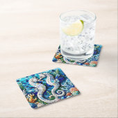 Mosaike Seepferde Romantischer Strand Rechteckiger Pappuntersetzer (Vor Ort)