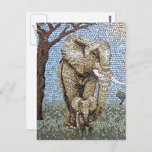 Mosaikelefant Postkarte (Vorne/Hinten)