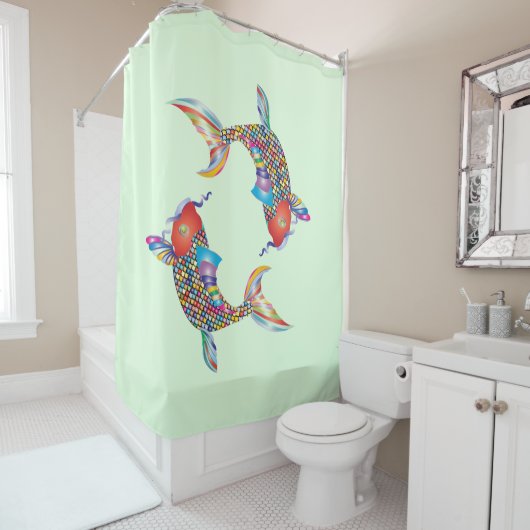 Mosaikfisch auf Grün Duschvorhang (Beispiel)