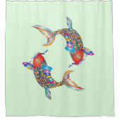Mosaikfisch auf Grün Duschvorhang (Vorderseite)