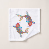 Mosaikfisch Badhandtuch Set (Waschlappen)
