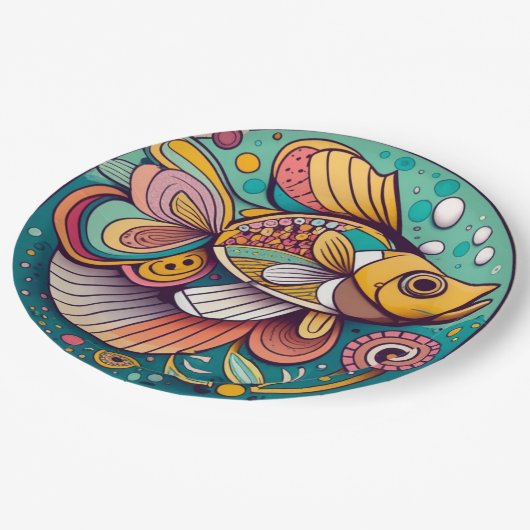 Mosaikfisch Pappteller (Schrägansicht)