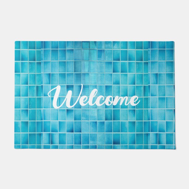 Mosaikfliesen aus blauem Glas Fußmatte (Vorderseite)
