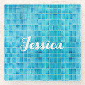 Mosaikfliesen aus blauem Glas Glasuntersetzer (Vorderseite)