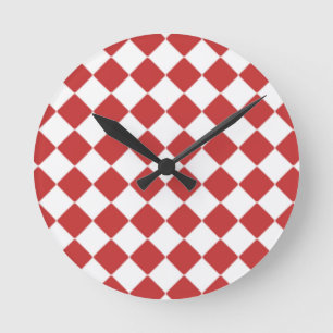 Mosaikfliesen aus rotem Karo Runde Wanduhr