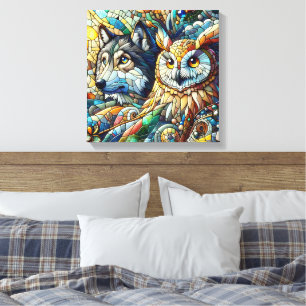 Mosaikfliesen Wolf und Eule Leinwanddruck