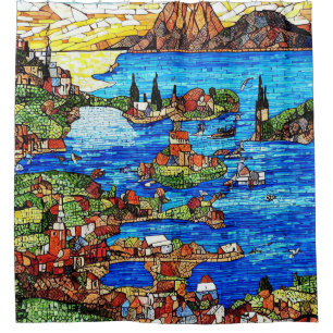 Mosaikgestanztes Glas des Mittelmeers Duschvorhang