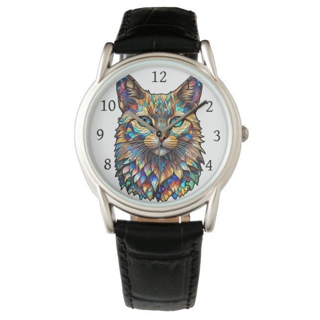 Mosaikgestanztes Glas Multicolor Katze 760 Armbanduhr (Vorderseite)