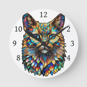 Mosaikgestanztes Glas Multicolor Katze 760 Runde Wanduhr
