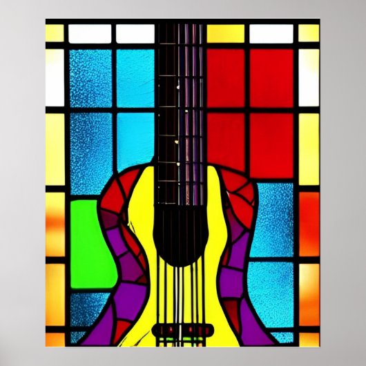 Mosaikgitarre aus Buntglas Poster (Vorne)
