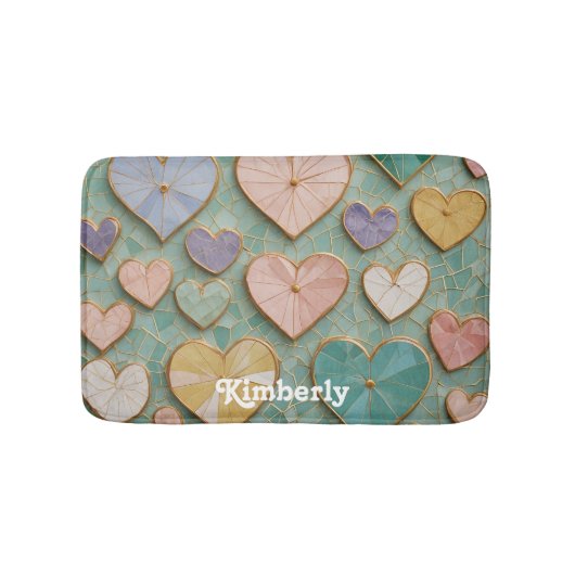 Mosaikische Liebe: Pastel Hearts Badematte (Vorderseite)