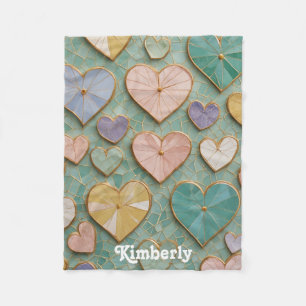 Mosaikische Liebe: Pastel Hearts Fleecedecke