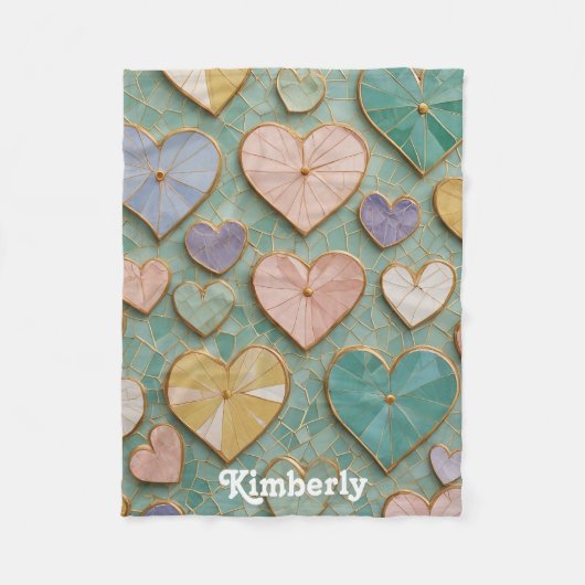 Mosaikische Liebe: Pastel Hearts Fleecedecke (Vorderseite)