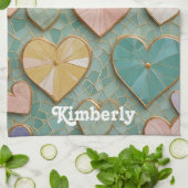 Mosaikische Liebe: Pastel Hearts Geschirrtuch (Gefaltet)