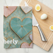 Mosaikische Liebe: Pastel Hearts Geschirrtuch (Viertel Falte)