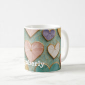 Mosaikische Liebe: Pastel Hearts Kaffeetasse (VorderseiteRechts)
