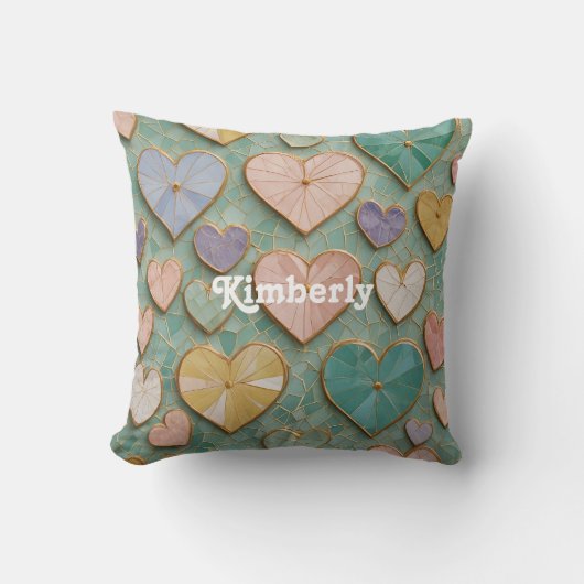 Mosaikische Liebe: Pastel Hearts Kissen (Vorderseite)