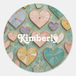 Mosaikische Liebe: Pastel Hearts Runder Aufkleber