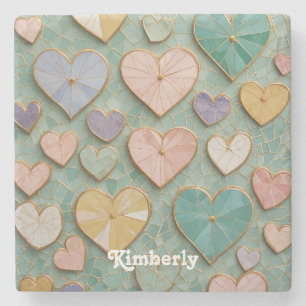 Mosaikische Liebe: Pastel Hearts Steinuntersetzer