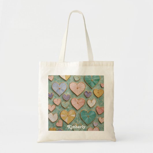Mosaikische Liebe: Pastel Hearts Tragetasche (Vorne)