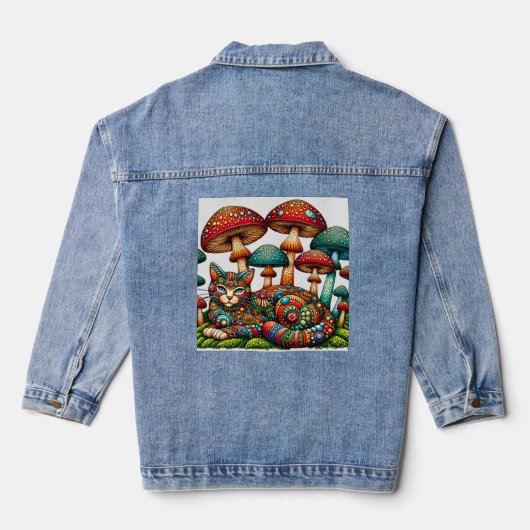 Mosaikkatze in Pilzen Jeansjacke (Rückseite)