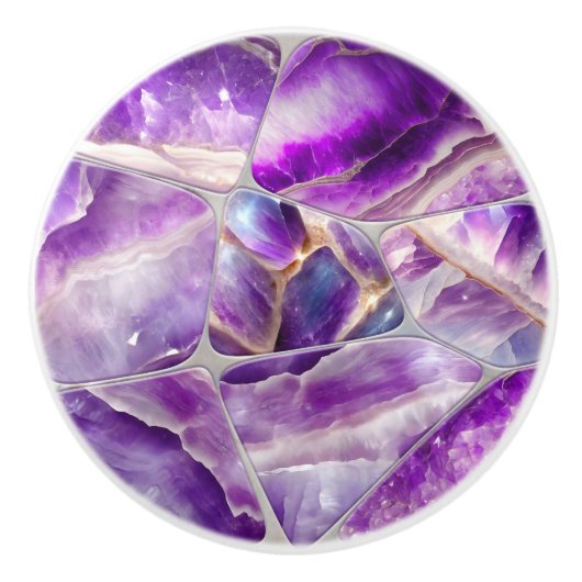 Mosaikkunst - Amethyst und Perle Keramikknauf (Vorderseite)