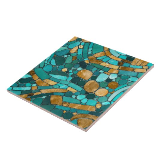 Mosaikkunst aus Kies - Smaragd und Gold Fliese (Seite)