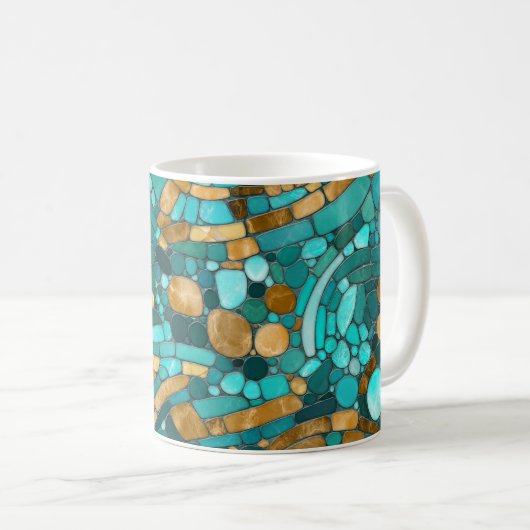 Mosaikkunst aus Kies - Smaragd und Gold Kaffeetasse (VorderseiteRechts)